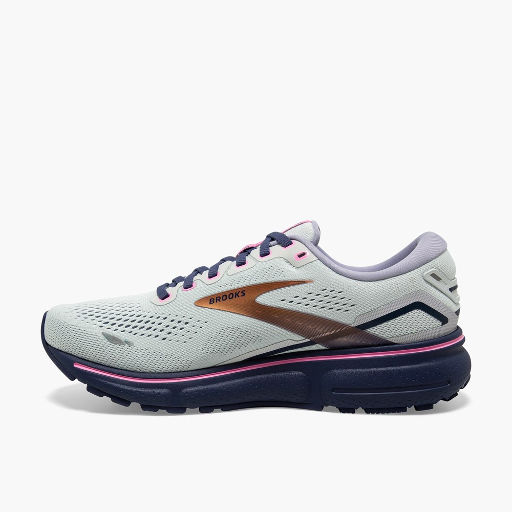 Chaussure Running Brooks Ghost 15 Cushioned Road Blanche Grise Bleu Femme | TAY-2316828